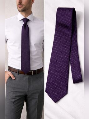 Balmain Paris Silk Tie Purple Black Geometric Squares